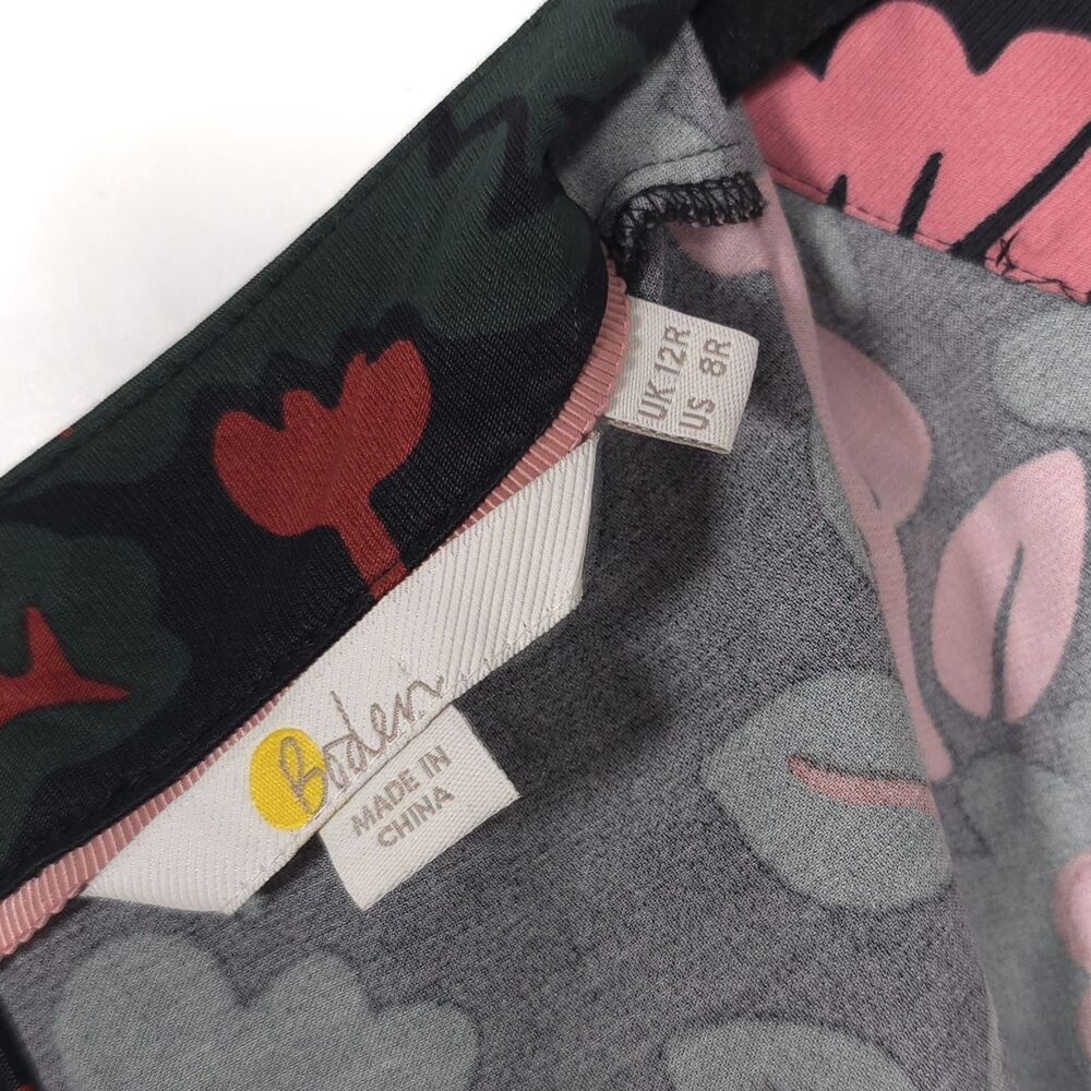 BODEN Floral Viscose Dress Knee Length Long‎ Sleeve Black Pink UK 8 US 4 W0235 - Picture 2 of 9